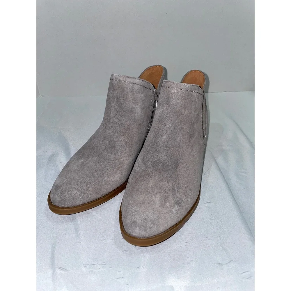 Lucky Brand Pionan Grey Suede Ankle Booties Womens 9M Pointed Toe Block Heel